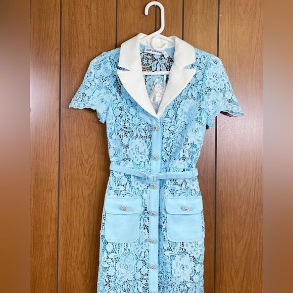 SELF-PORTRAIT Cord Belted Lace Midi Shirtdress size 0 - Picture 4 of 12